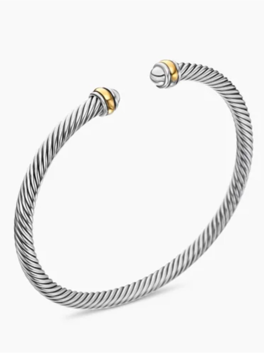 David Yurman Two-Tone Twisted Cable Open Cuff Bracelet - Silver and Gold
